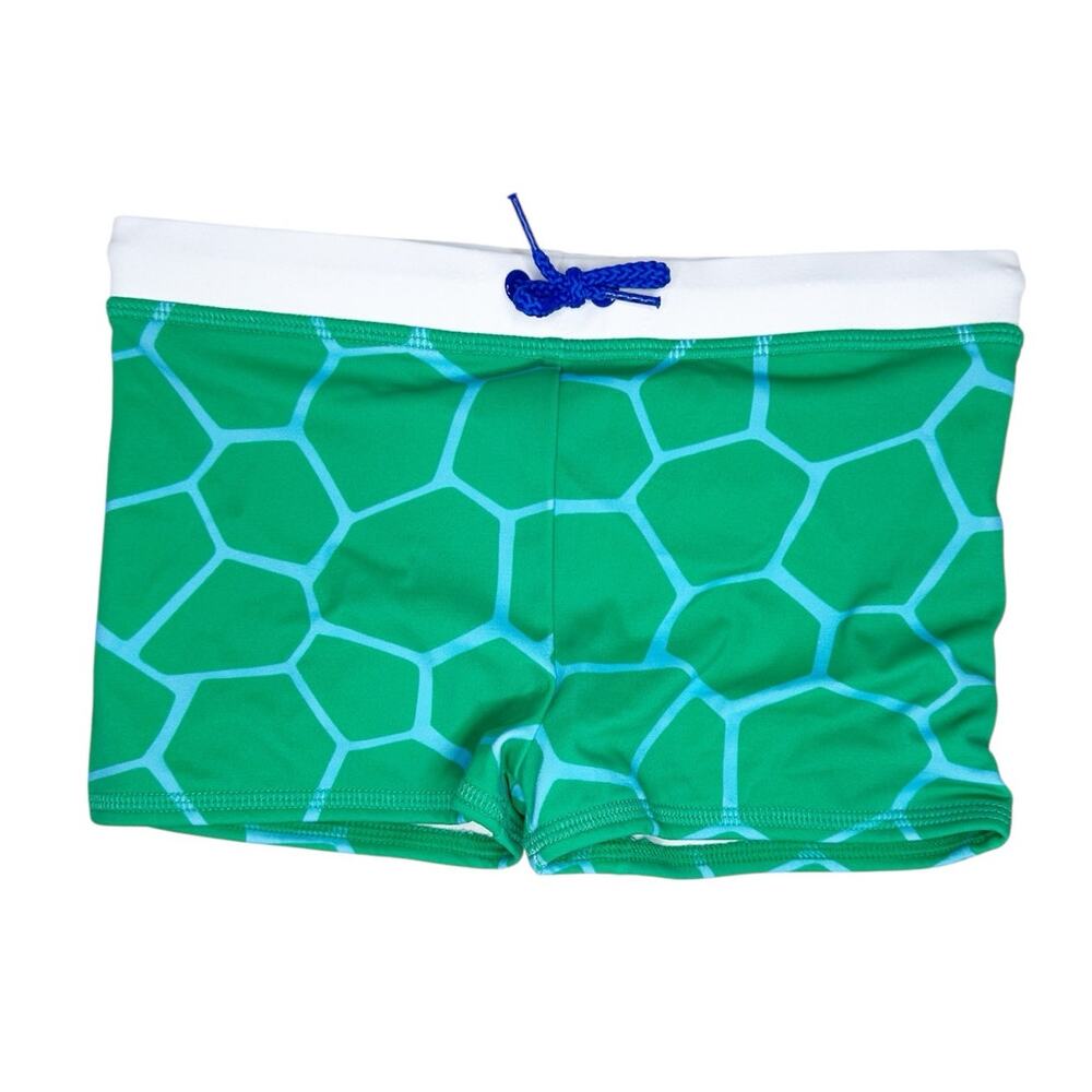 Boden Calico White Turtles Geo Pattern Swim Shorts Size 5-6Y